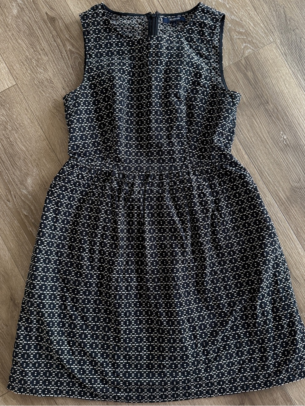 Madewell Black White Dashed Textured‎ Cotton A-Line Mini Dress Size 4